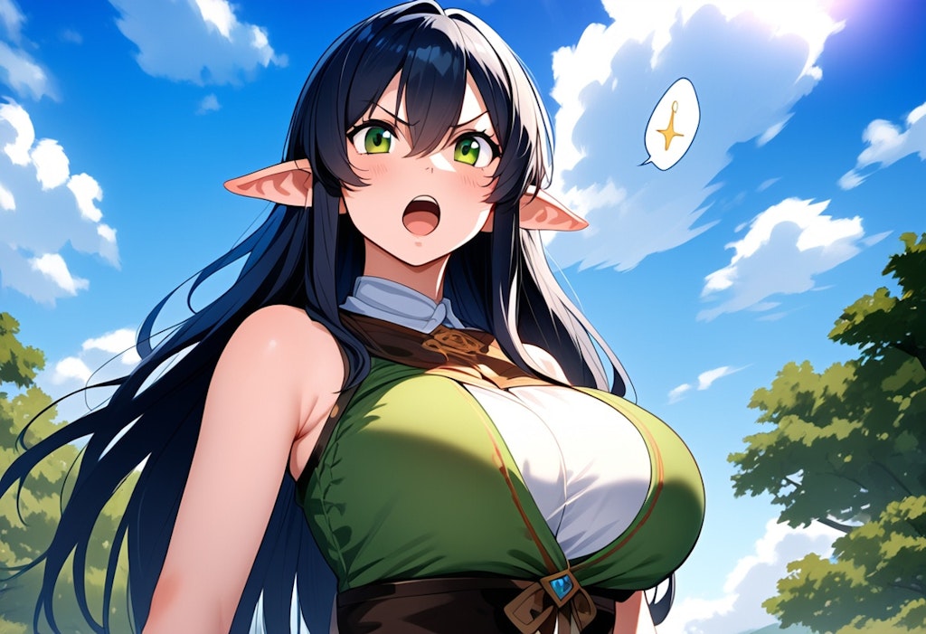 黒髪巨乳エルフ