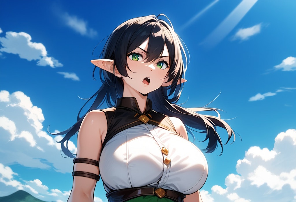 黒髪巨乳エルフ