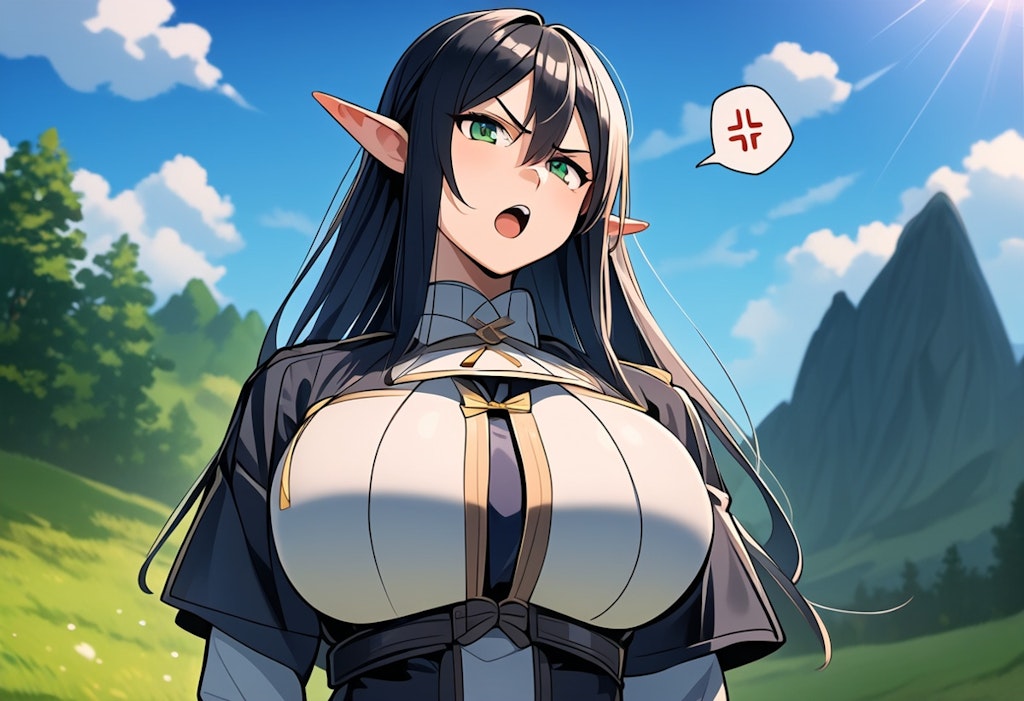 黒髪巨乳エルフ