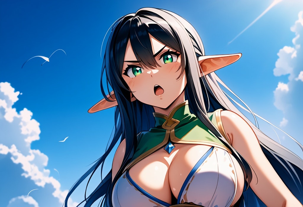 黒髪巨乳エルフ