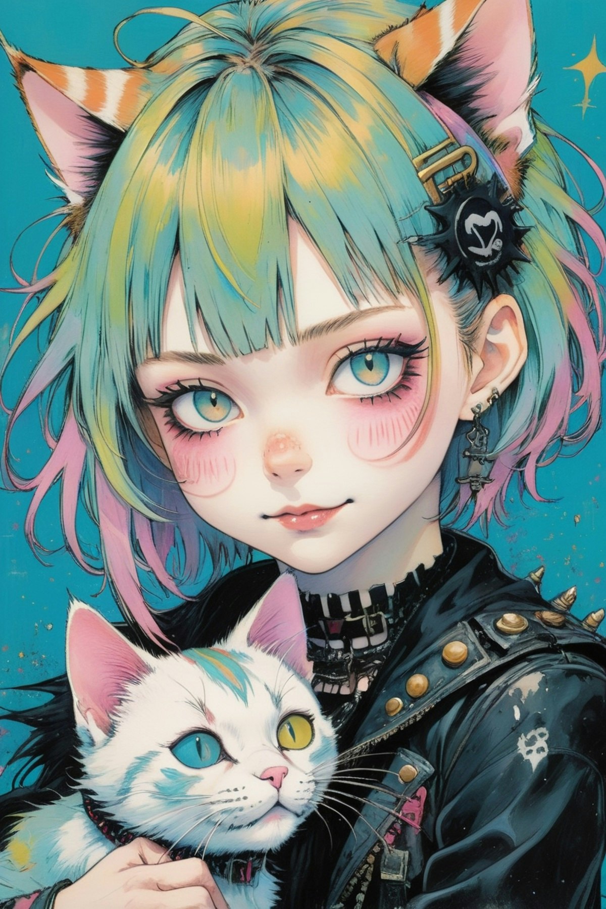 パンクな猫耳美少女と白猫オッドアイのシロちゃん | chichi-pui（ちち