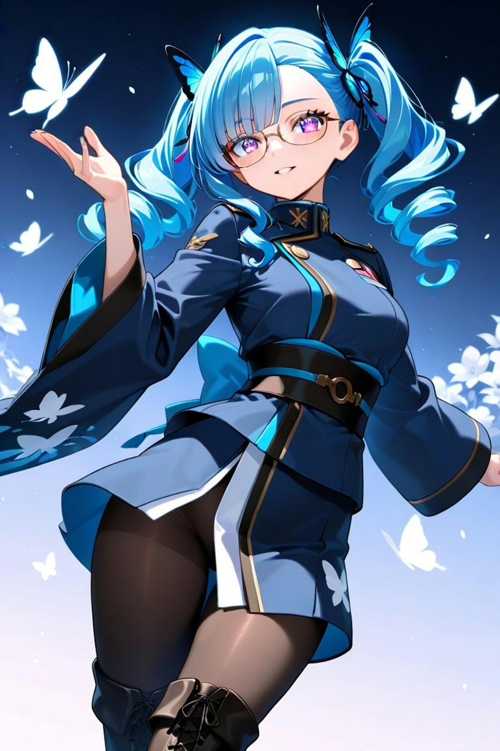青髪縦ロール眼鏡ツインテちゃん