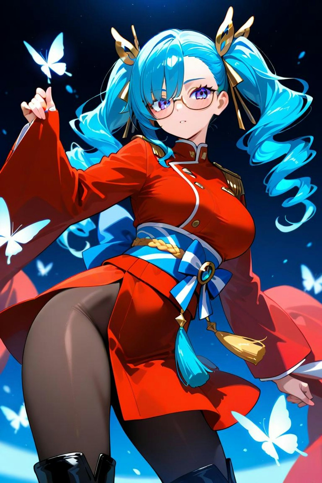 青髪縦ロール眼鏡ツインテちゃん