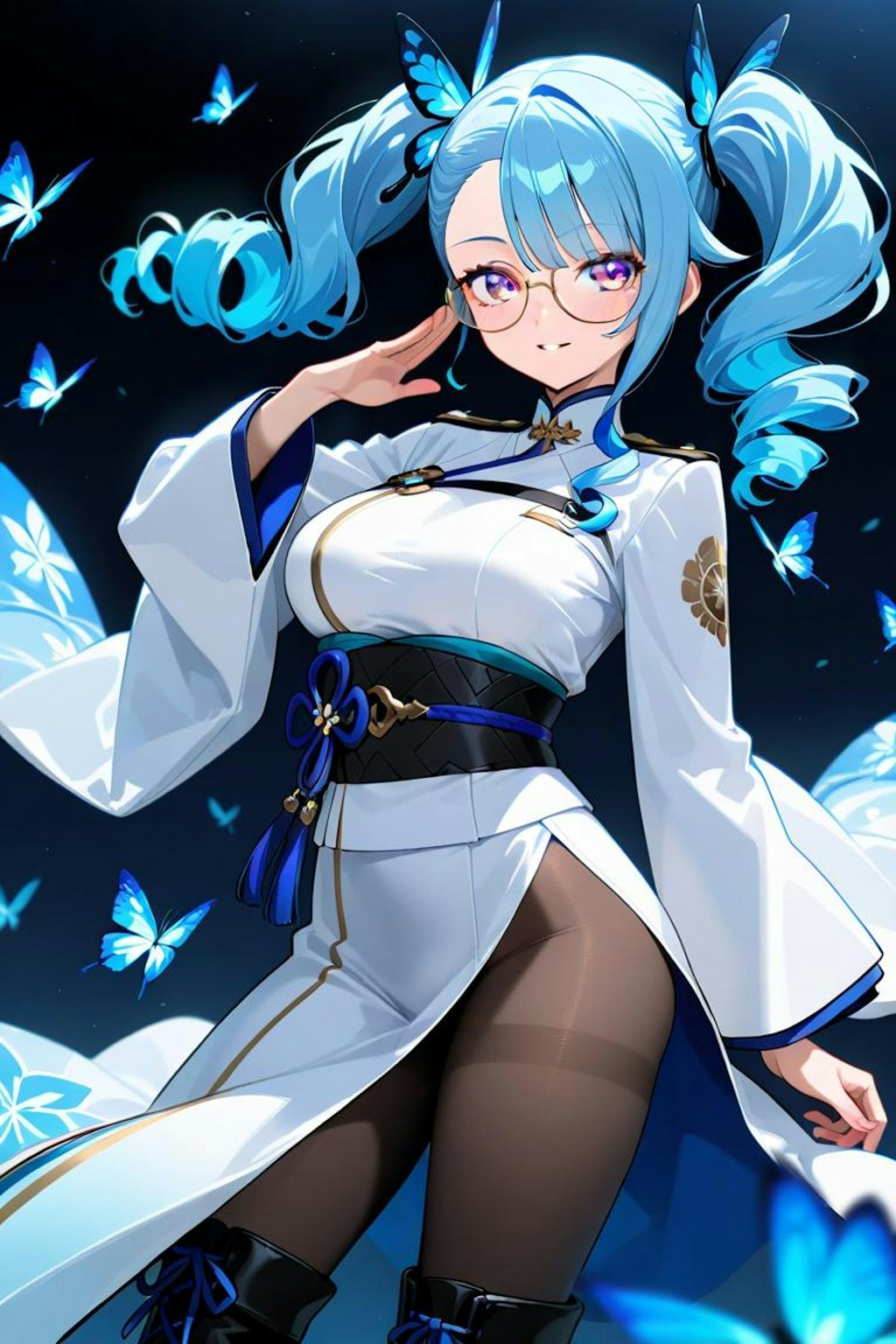 青髪縦ロール眼鏡ツインテちゃん