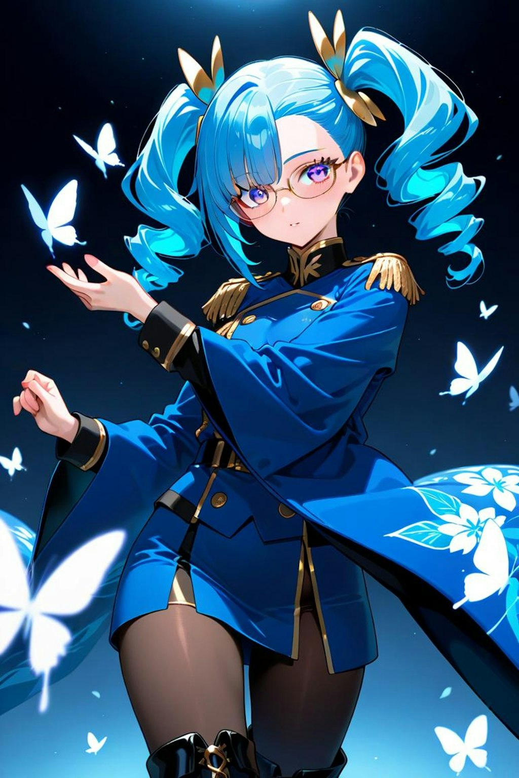 青髪縦ロール眼鏡ツインテちゃん