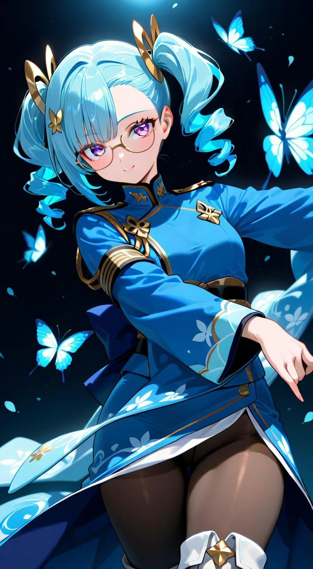 青髪縦ロール眼鏡ツインテちゃん