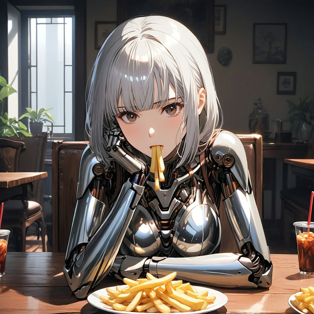 フレンチフライを食べるメカ子