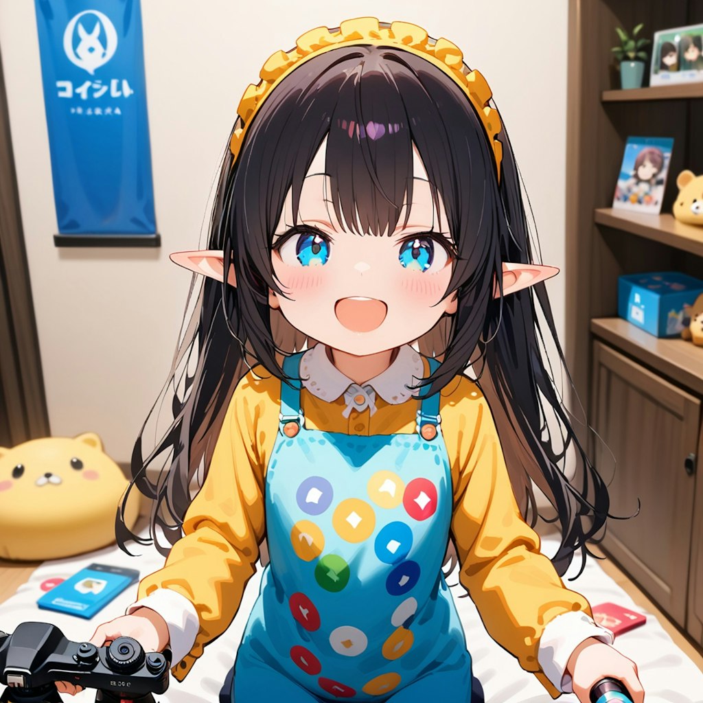 ゲーム配信するエルフの小さな女の子