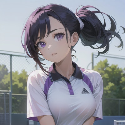 紫と白のテニスウェア