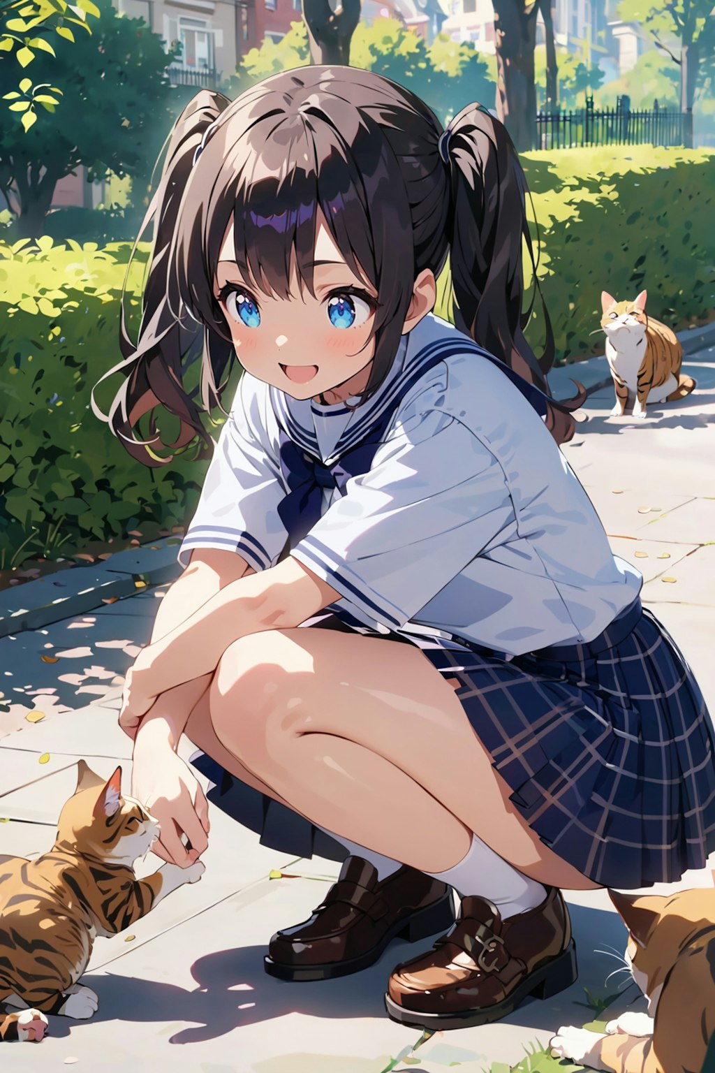 猫と戯れる少女