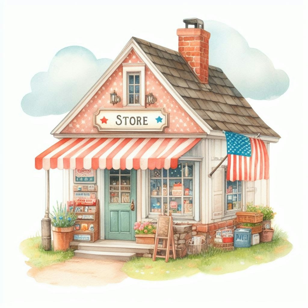 アメリカのレトロなお店のイラスト