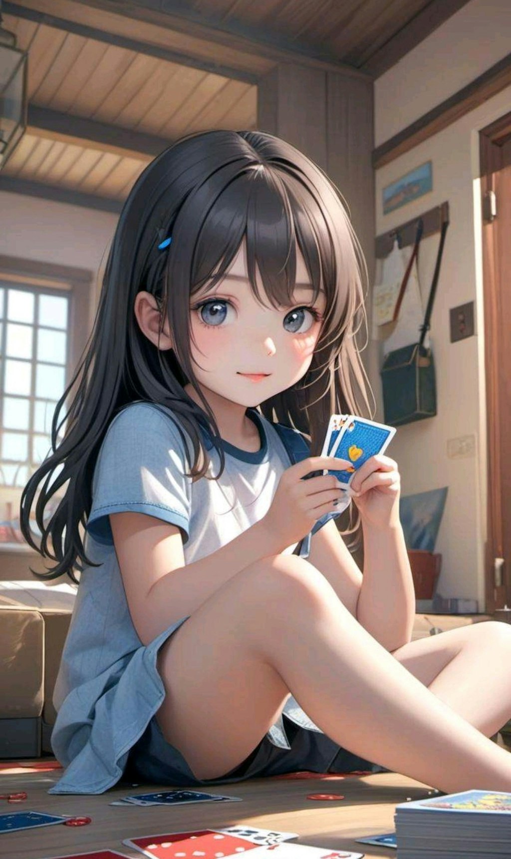 カードゲームをする小さな女の子