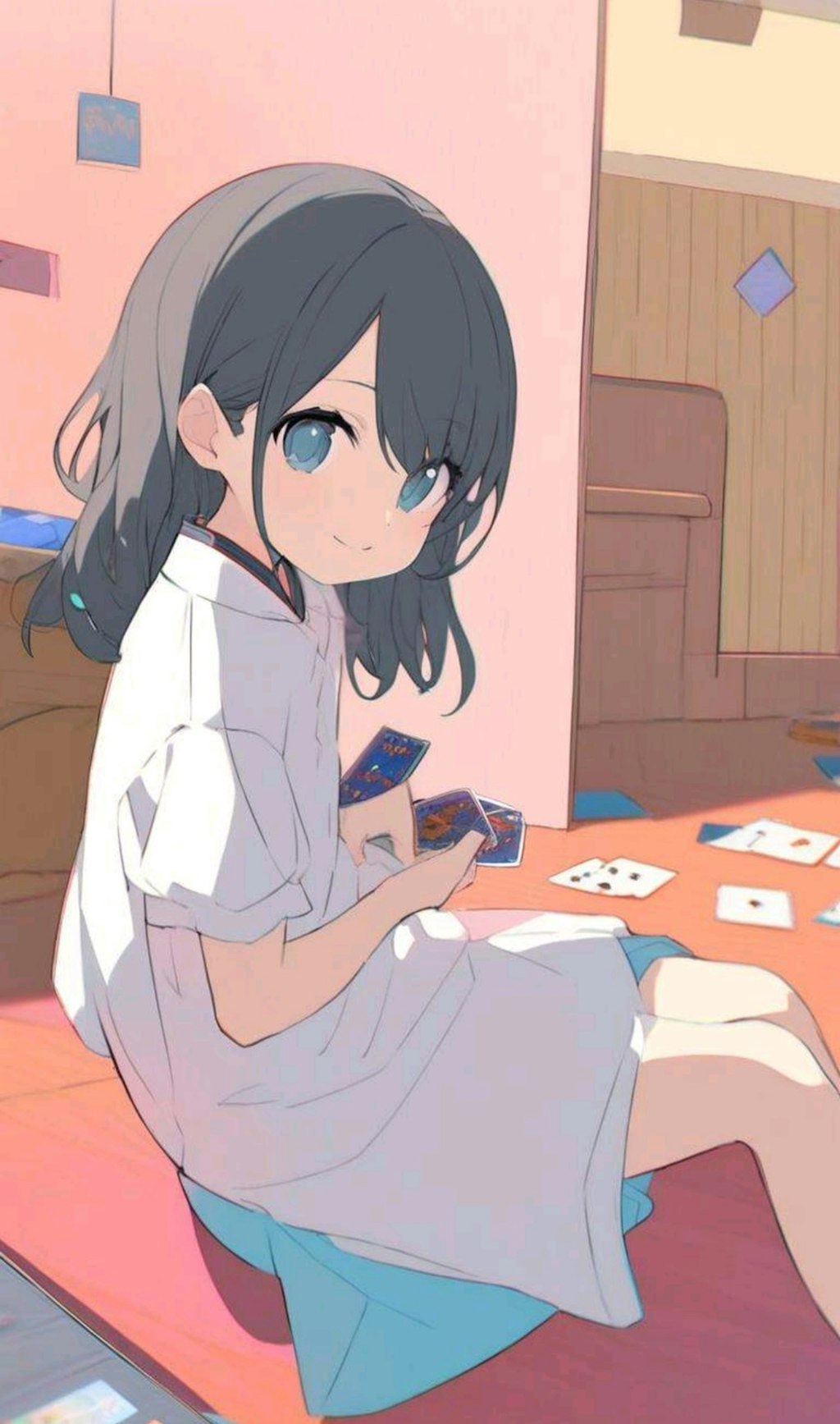 カードゲームをする小さな女の子