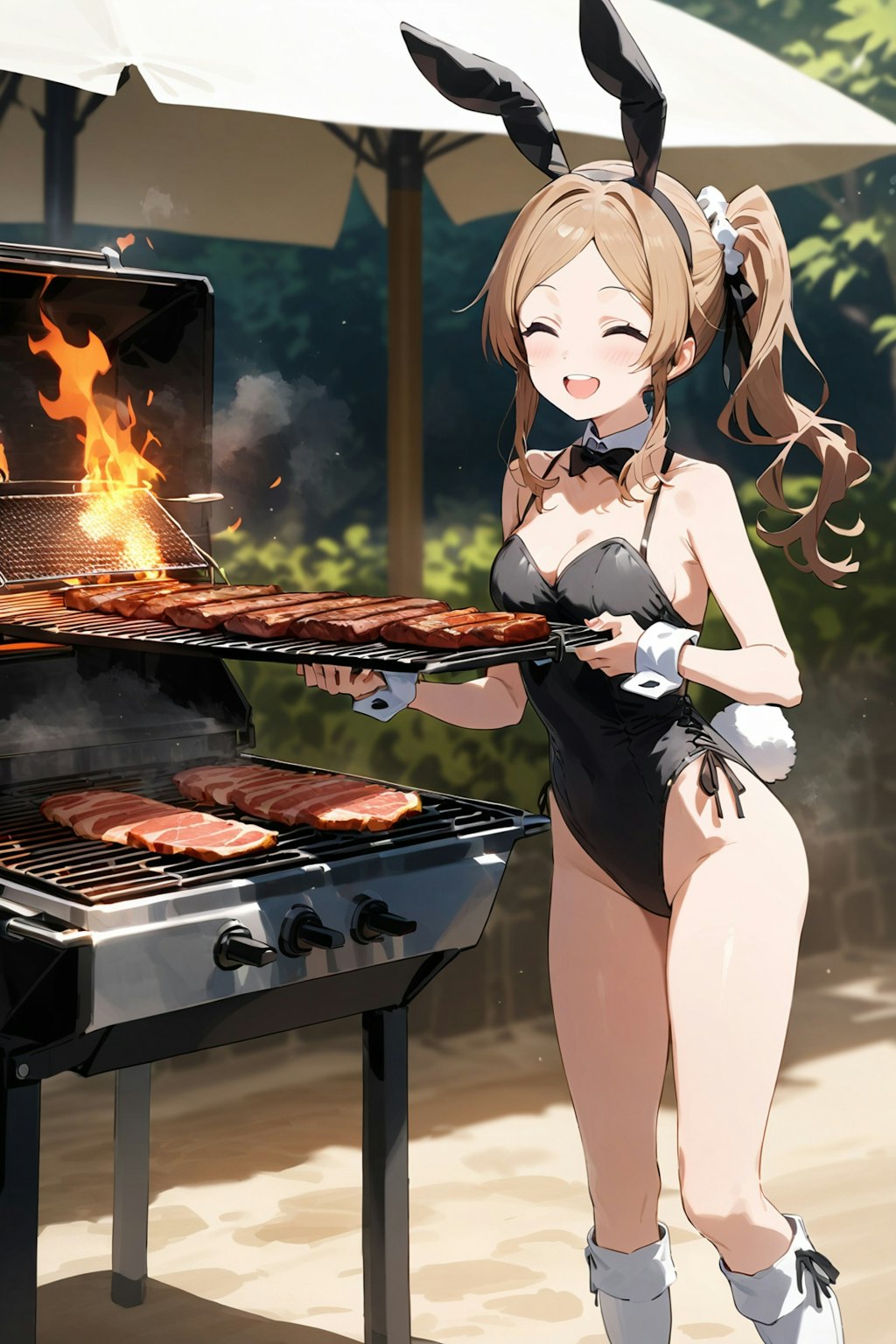 BBQをしているバニーガール