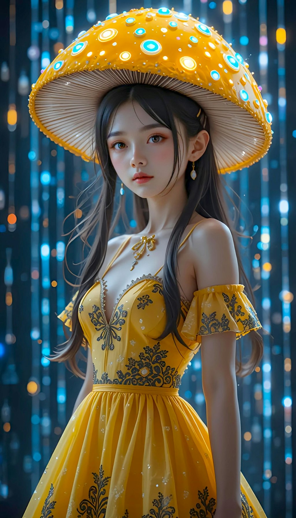 きのこのこ　黒と黄のコントラスト
