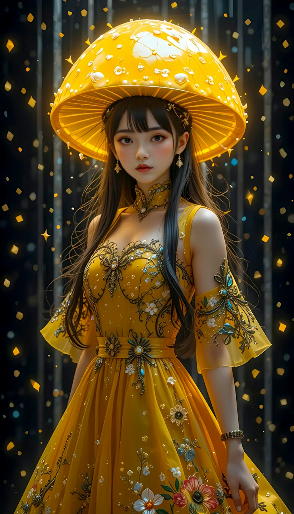 きのこのこ　黒と黄のコントラスト