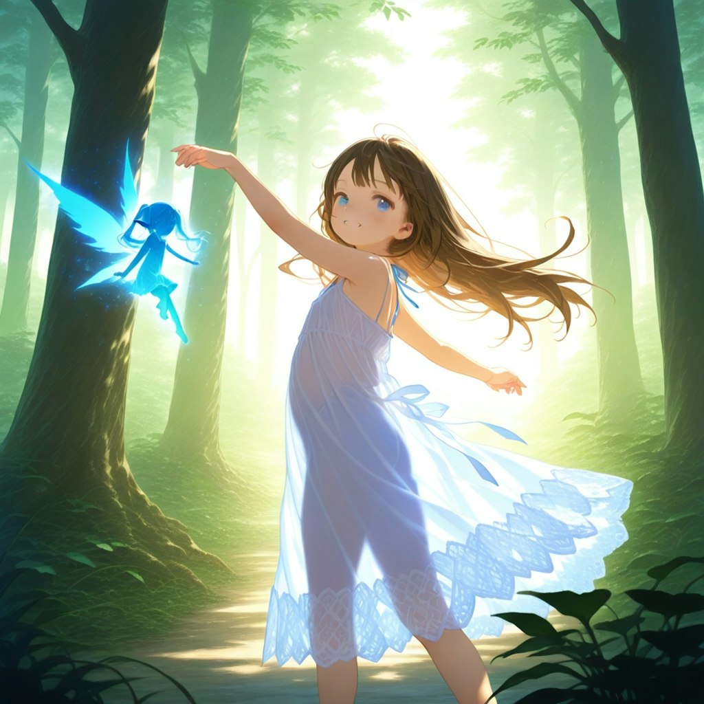森で踊る小さな女の子