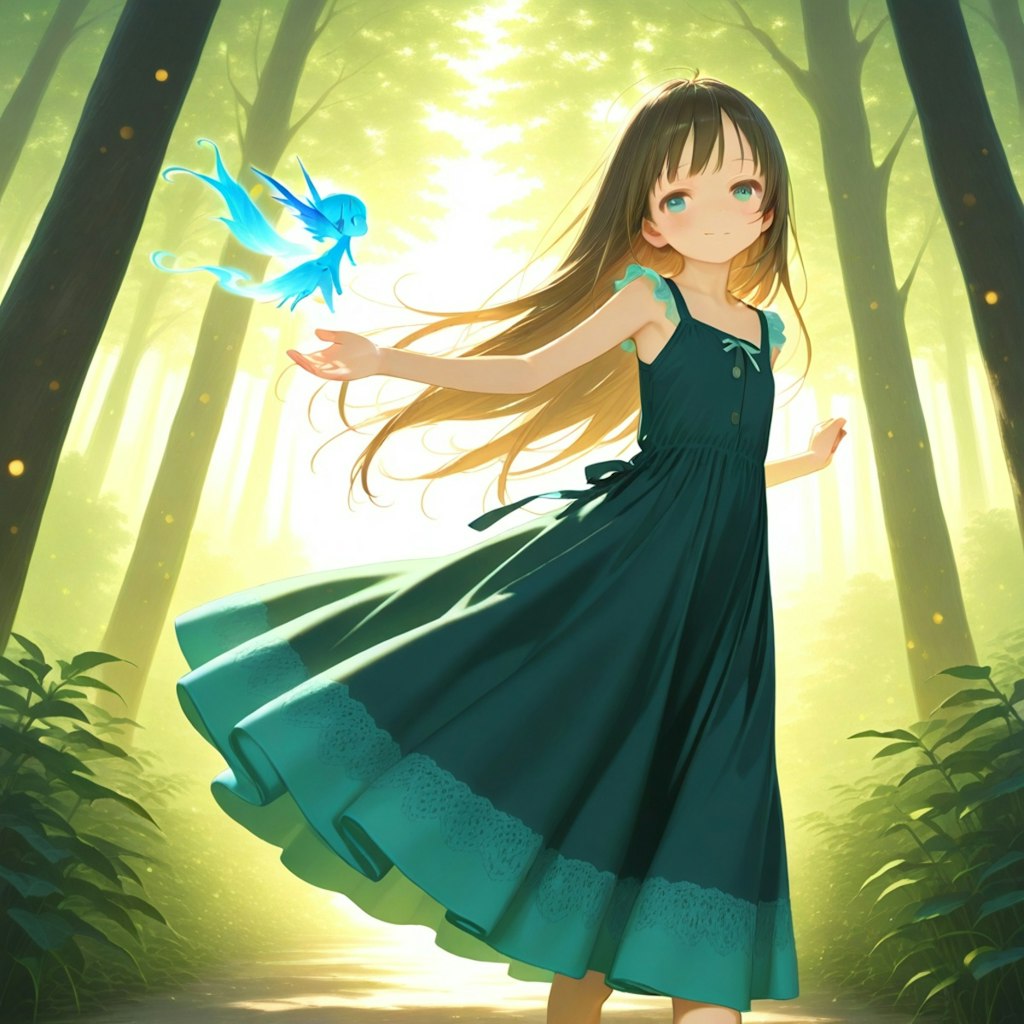 森で踊る小さな女の子