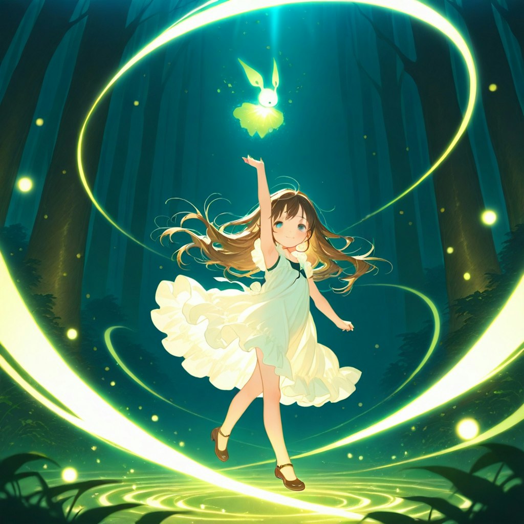 森で踊る小さな女の子