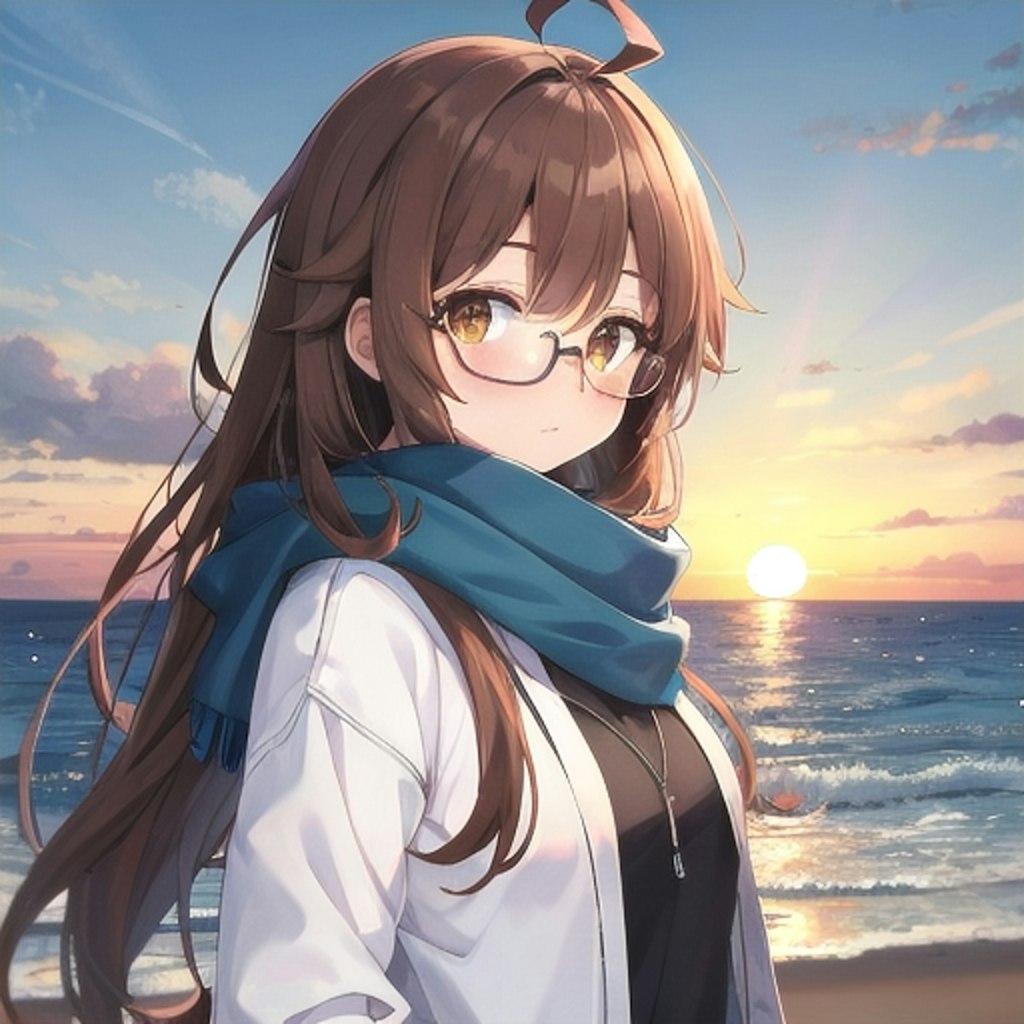 海　メガネ　夕日