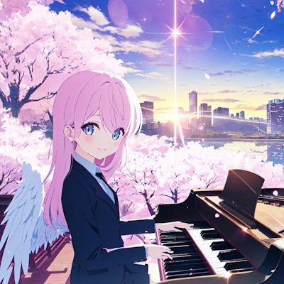 桜並木のストリートピアノ
