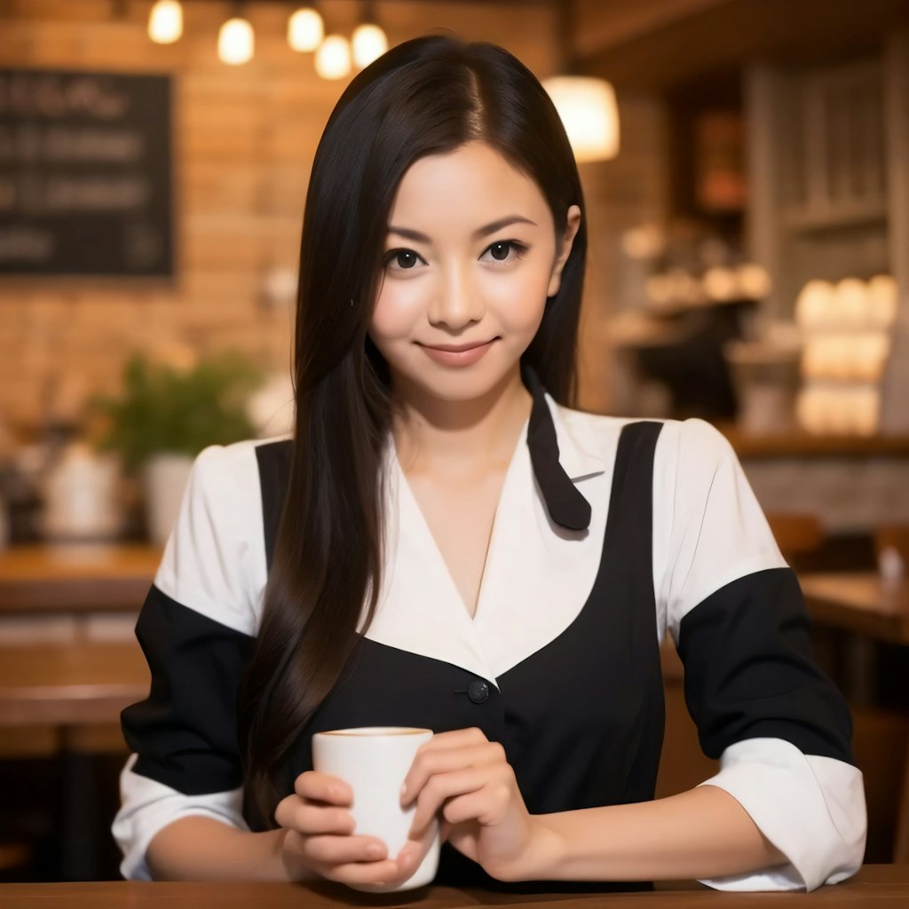 黒髪ロングでカフェの美女５