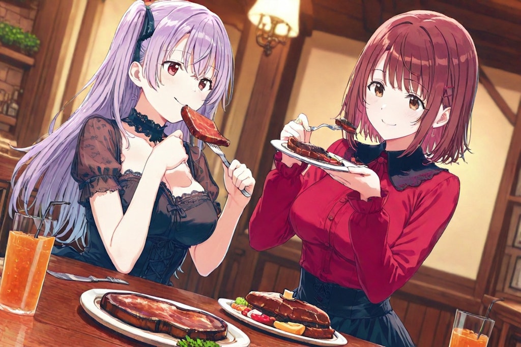 ノノカ＆ミレナのステーキハウスでハッピーランチ♪