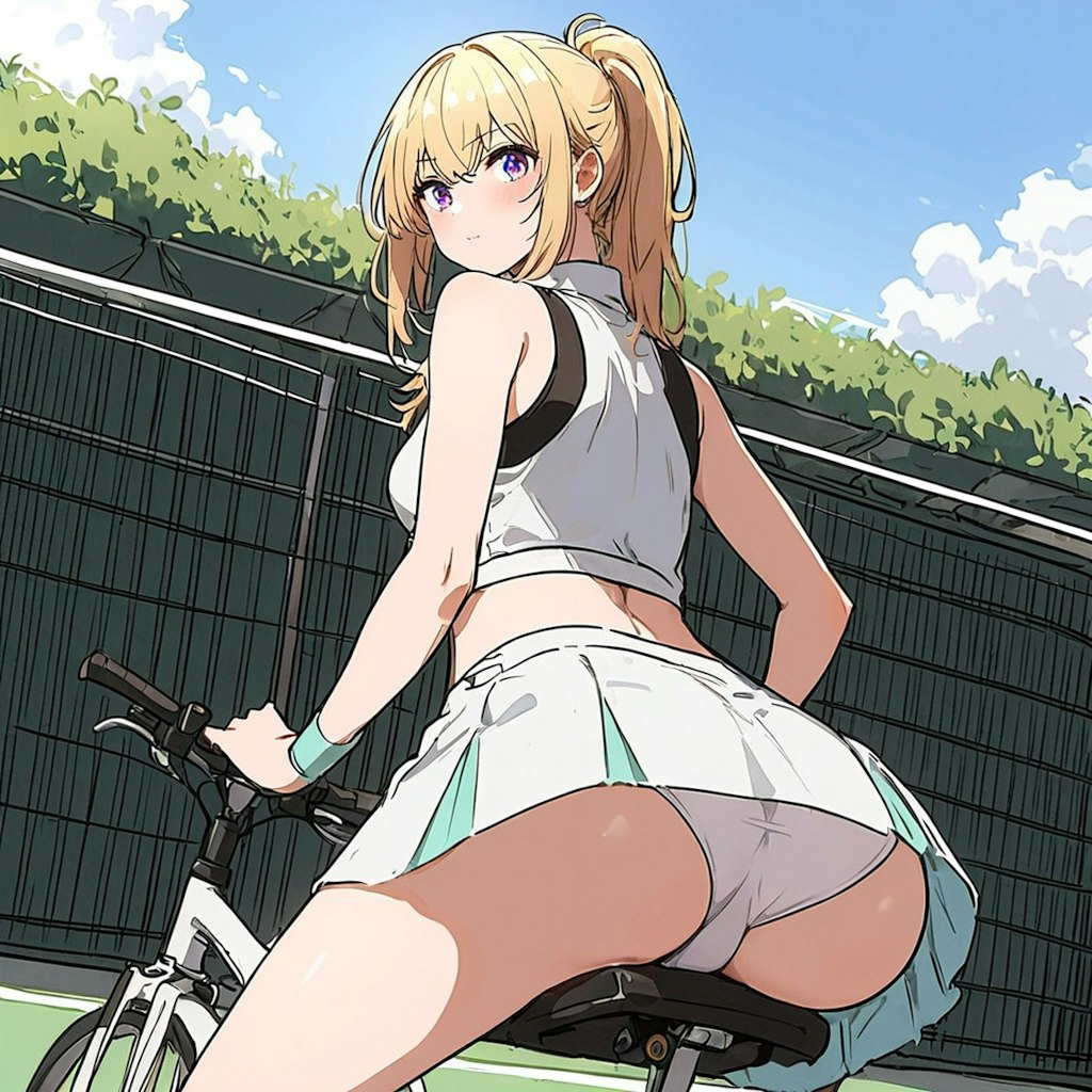 テニスウェアで自転車_SEEKER