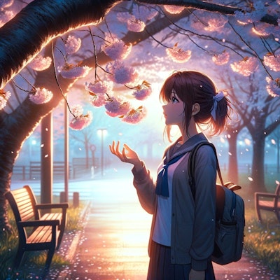 早朝の公園での桜との出会い