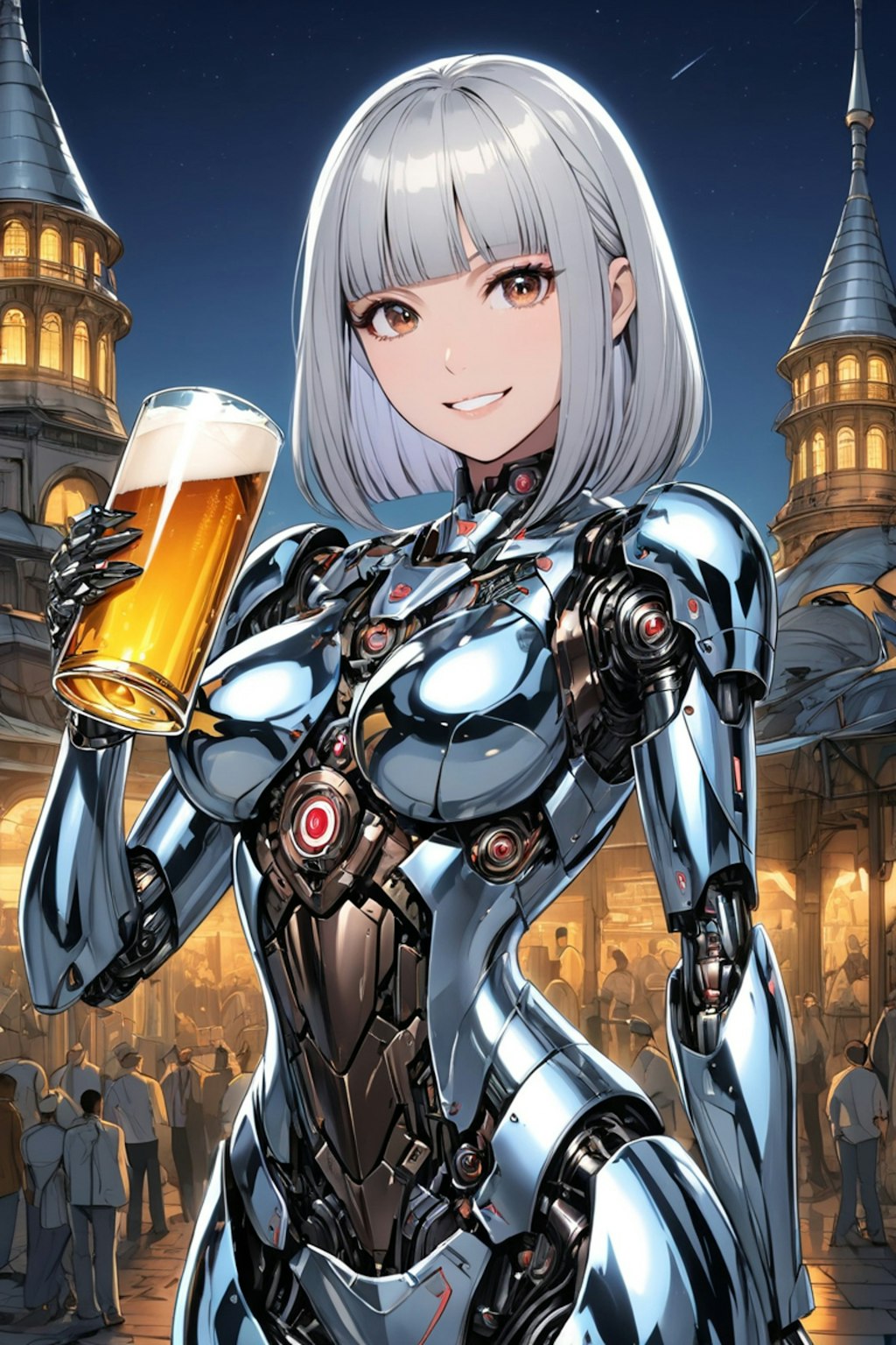 ビールを持つメカ子