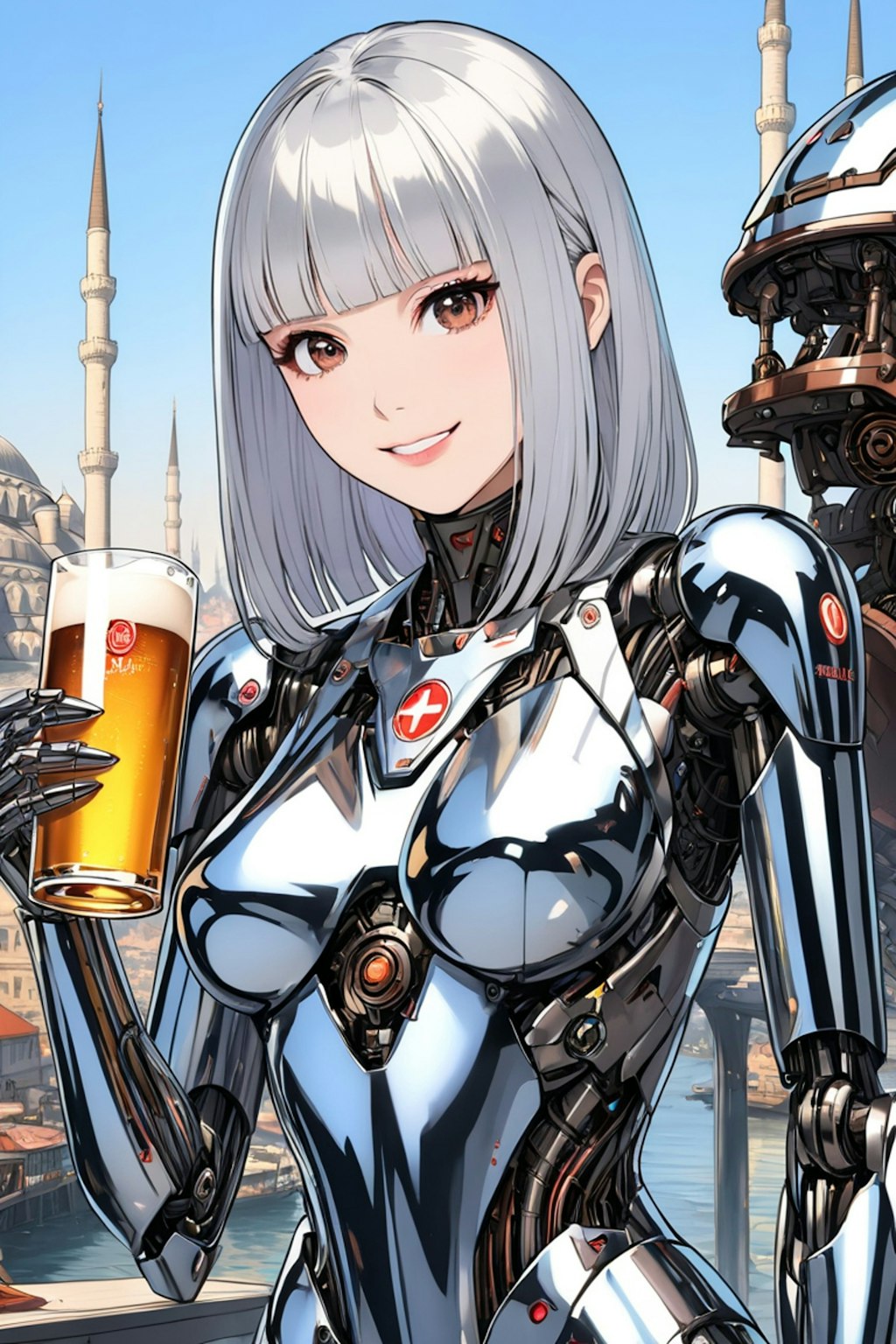 ビールを持つメカ子