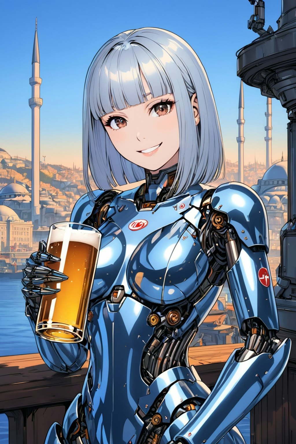 ビールを持つメカ子