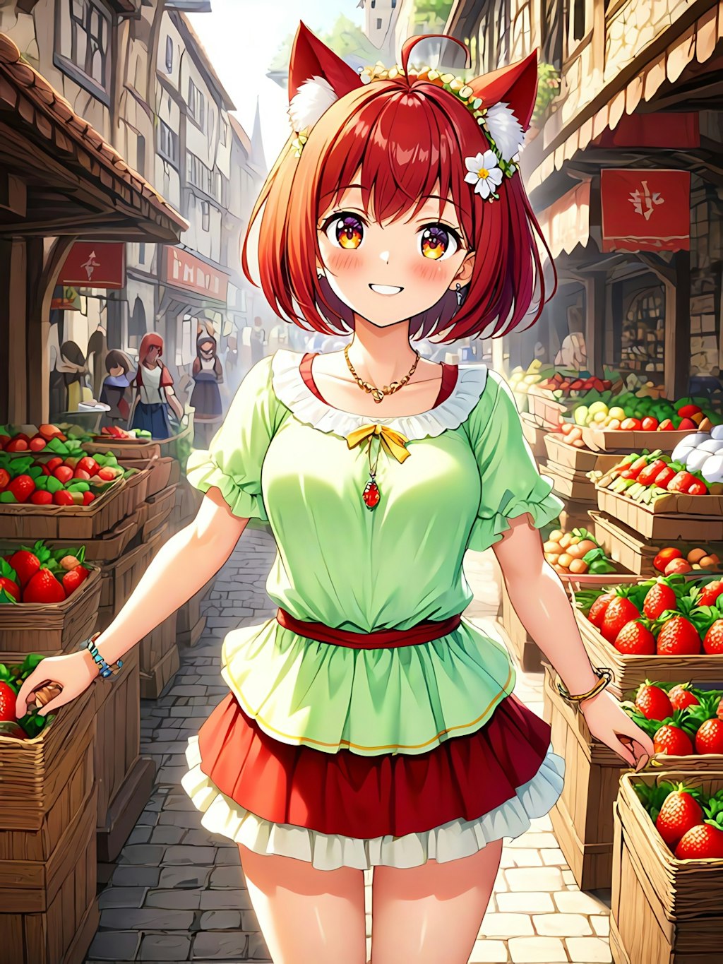 市場を歩くいちご娘🍓