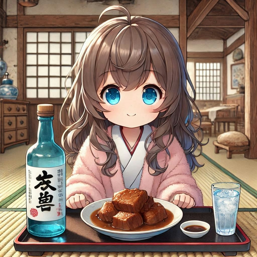 豚の角煮を食べる小さな女の子