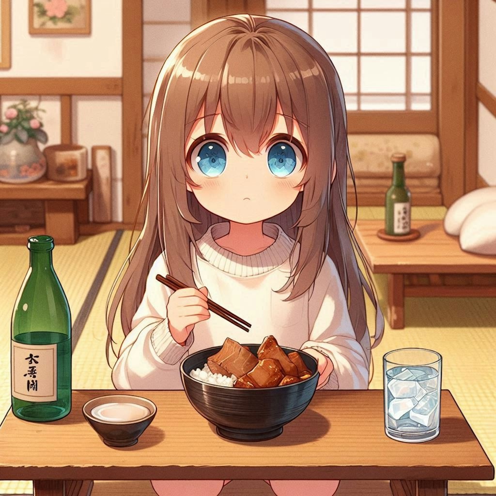 豚の角煮を食べる小さな女の子