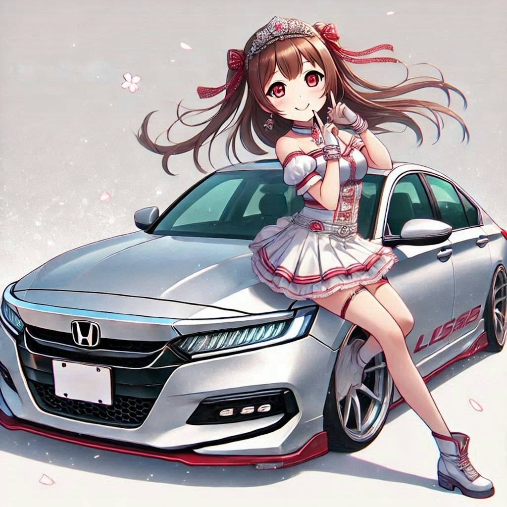 ラブライブキャラとシルバーメタリックホンダアコードのドリ車