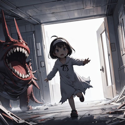 怪物にびっくり-Intimidated by the Monster.