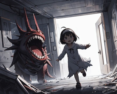 怪物にびっくり-Intimidated by the Monster.