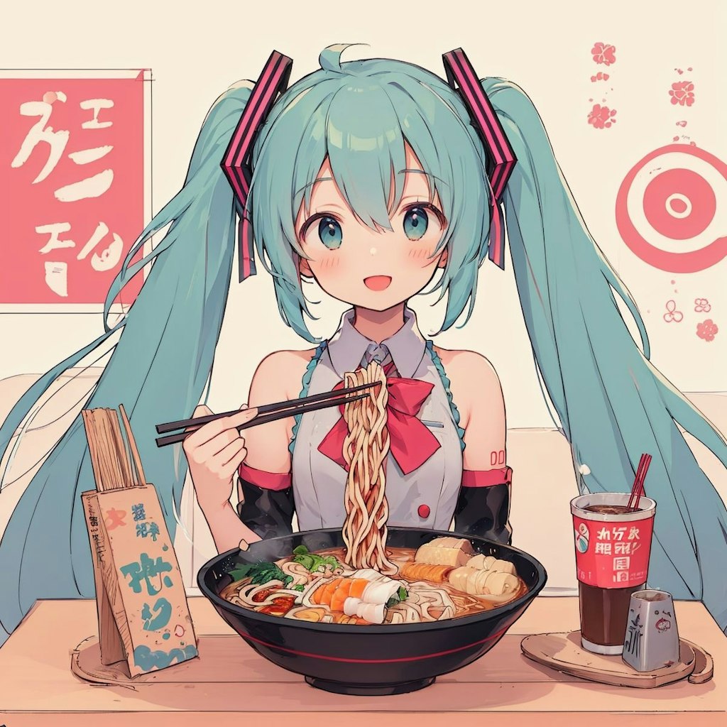 ラーメンを食べるミクさん