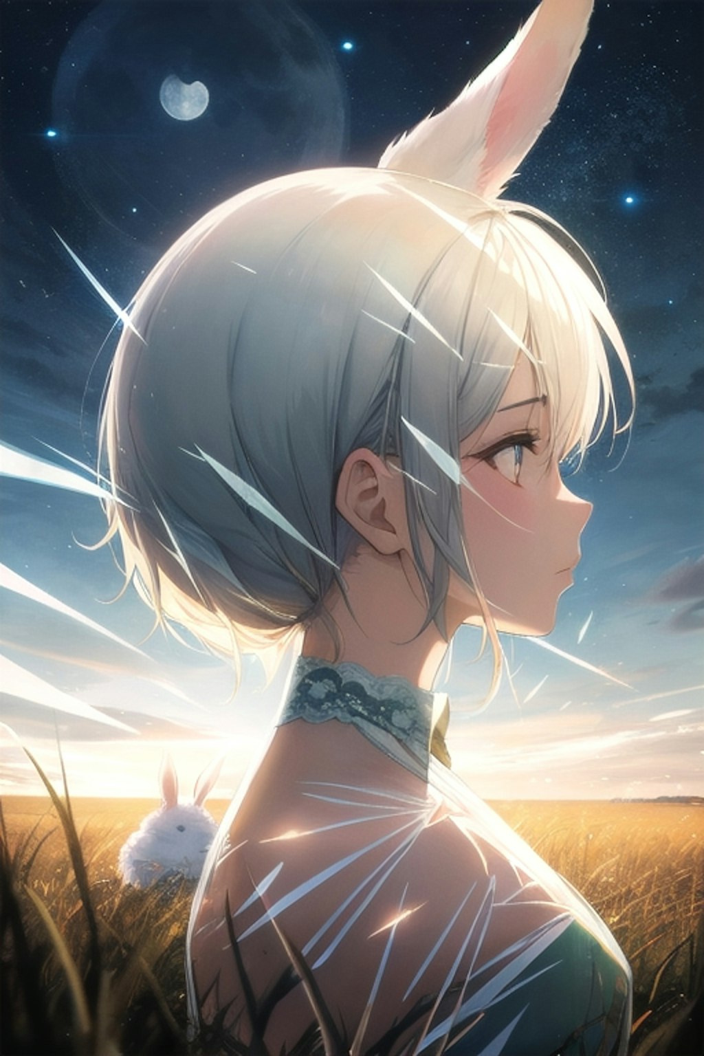月を見るうさ耳娘
