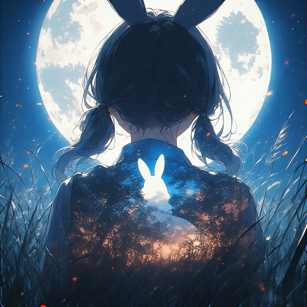 月を見るうさ耳娘