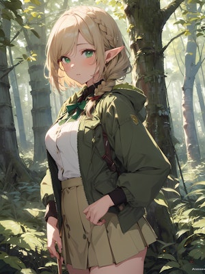 森の中の美少女エルフ