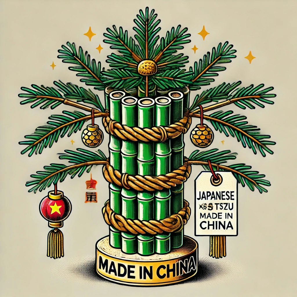 スーパーに売られてる正月飾りは製造国見ると、どれもMade in China、門松も、しめ縄ですら中国製