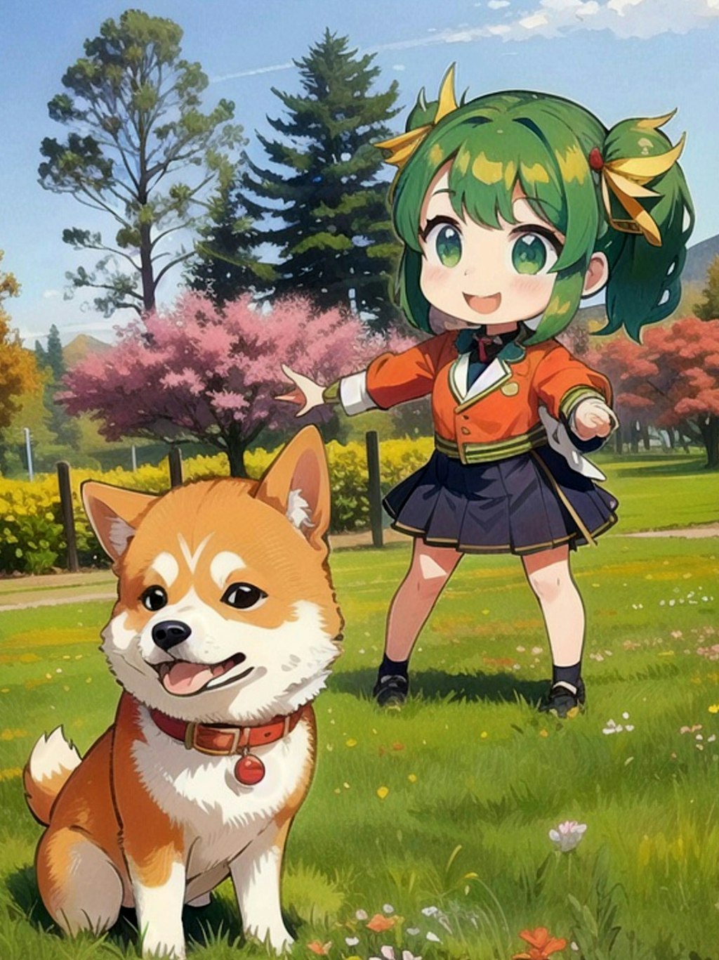 柴犬と緑髪ちゃん