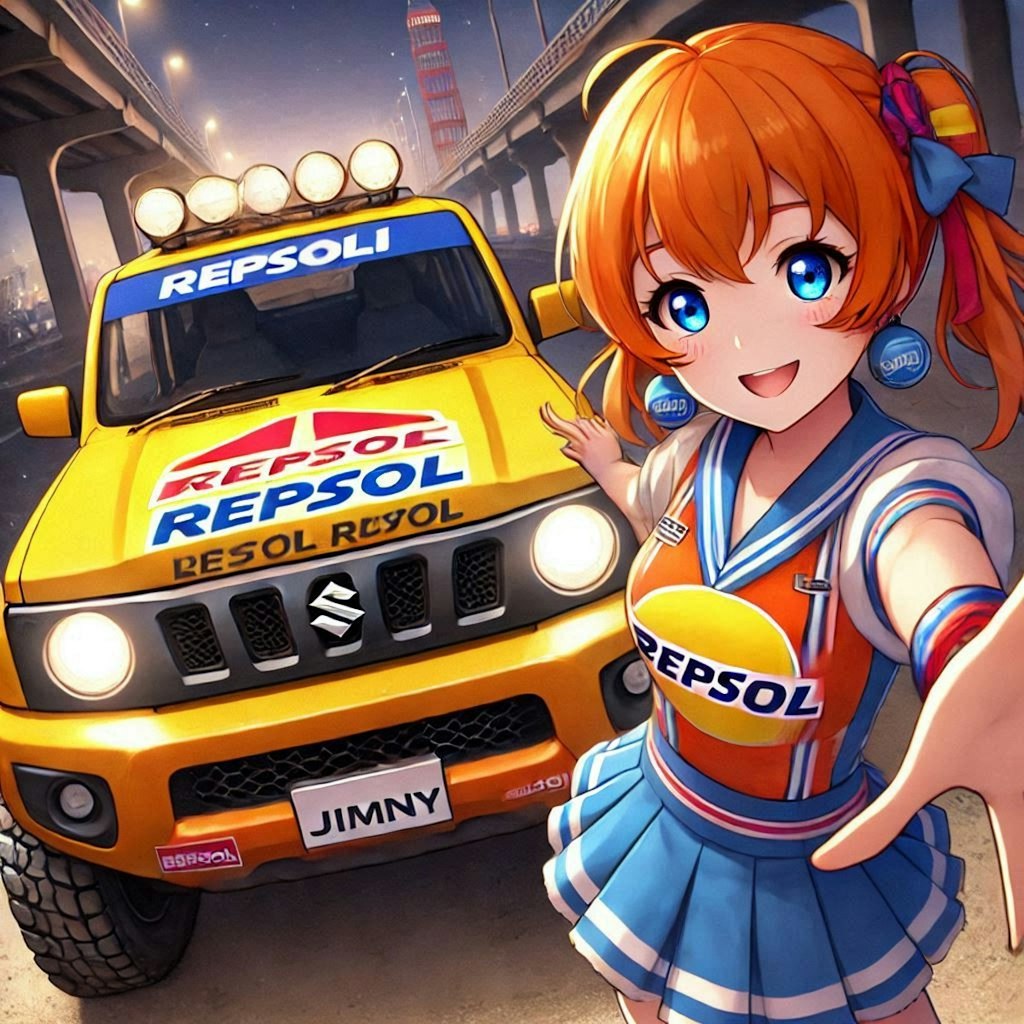 ラブライブキャラとレプソルカラースズキジムニーラリーカー