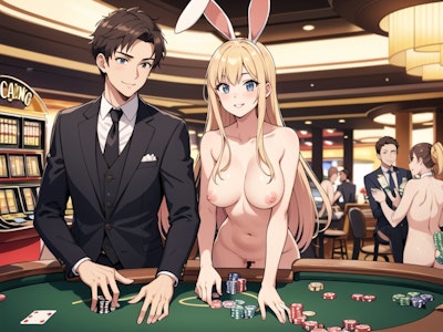 カジノでイケメンと全裸美少女がギャンブル