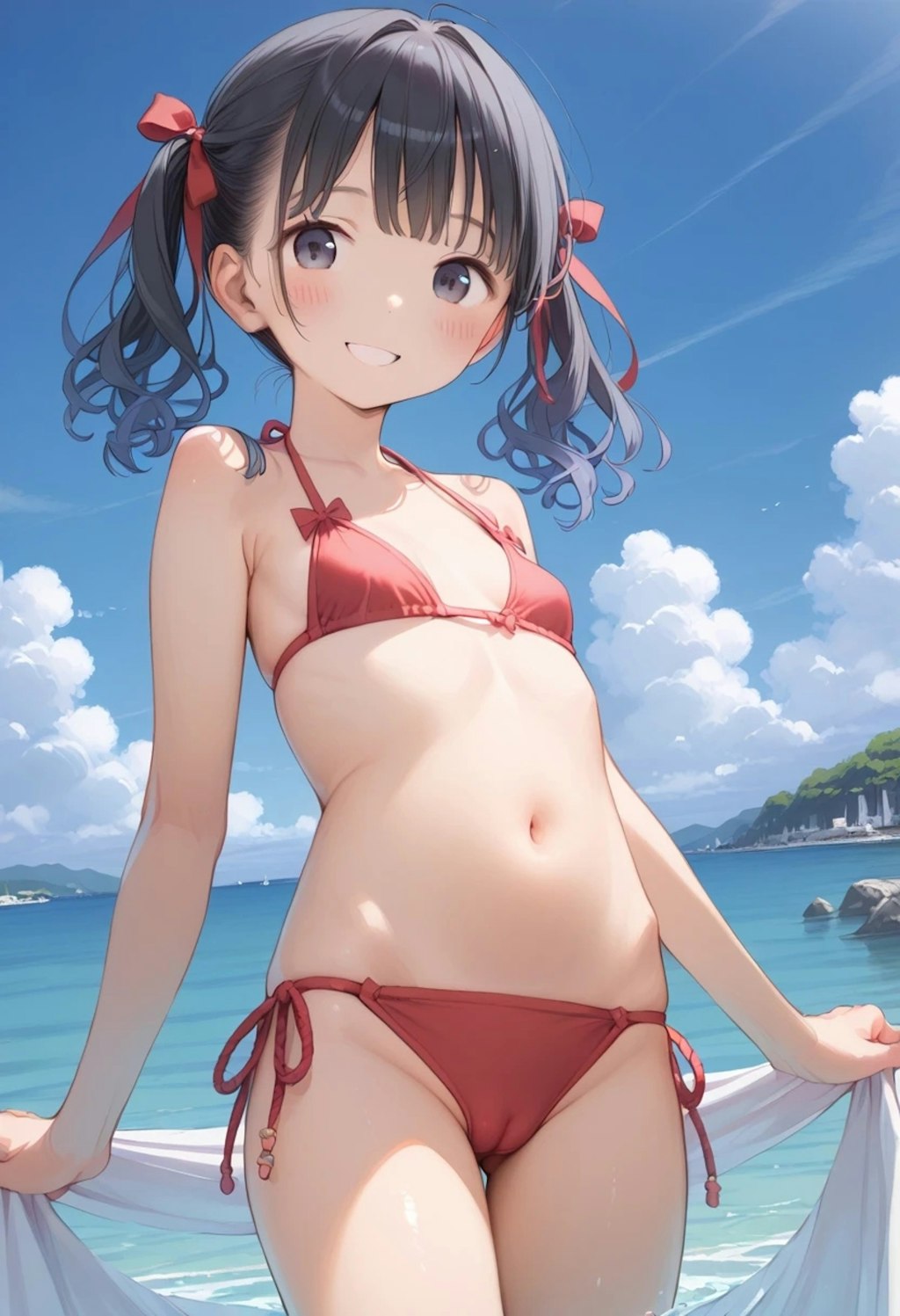 ツインテ〇リJ〇ちゃんのビキニ姿（赤）