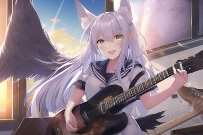銀狐様、ギターを練習する