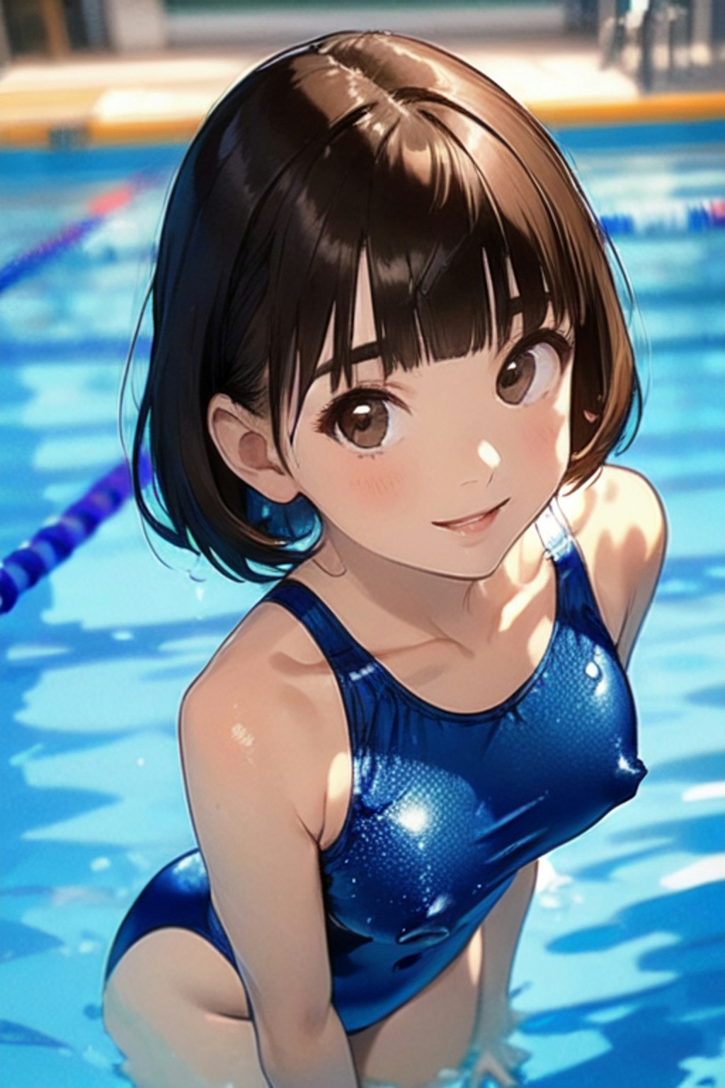 プールと競泳水着と女子高校生と