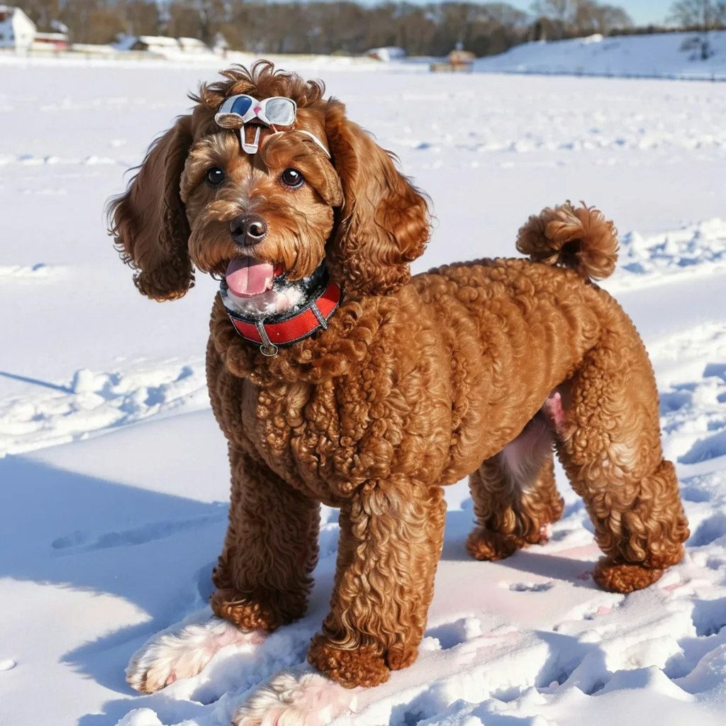 雪原で遊ぶトイプードル